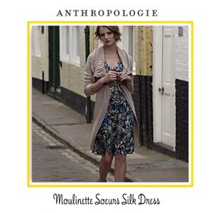ANTHROPOLOGIE Moulinette Soeurs Faux Wrap Dress Sz 8 Oak Apple Blue Silk #720